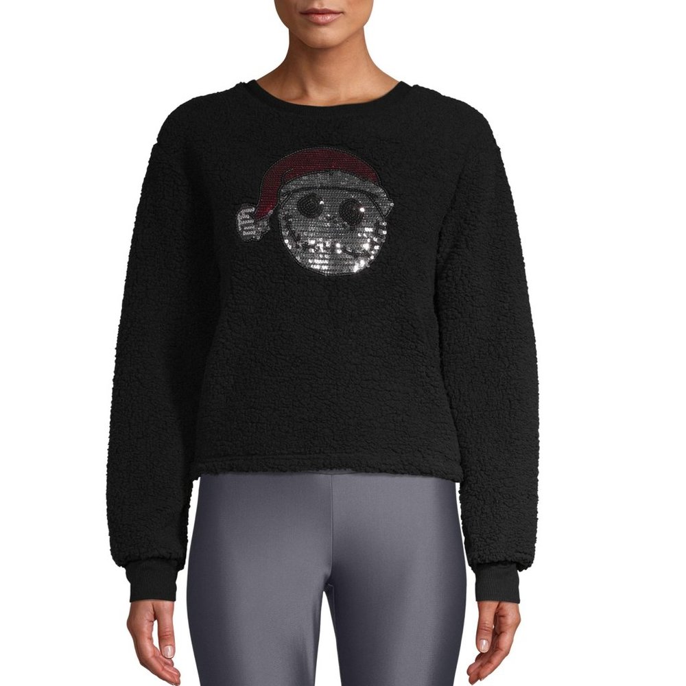 Juniors Jack Skellington Nightmare Before Christmas Fuzzy Cropped Sweatshirt NWT